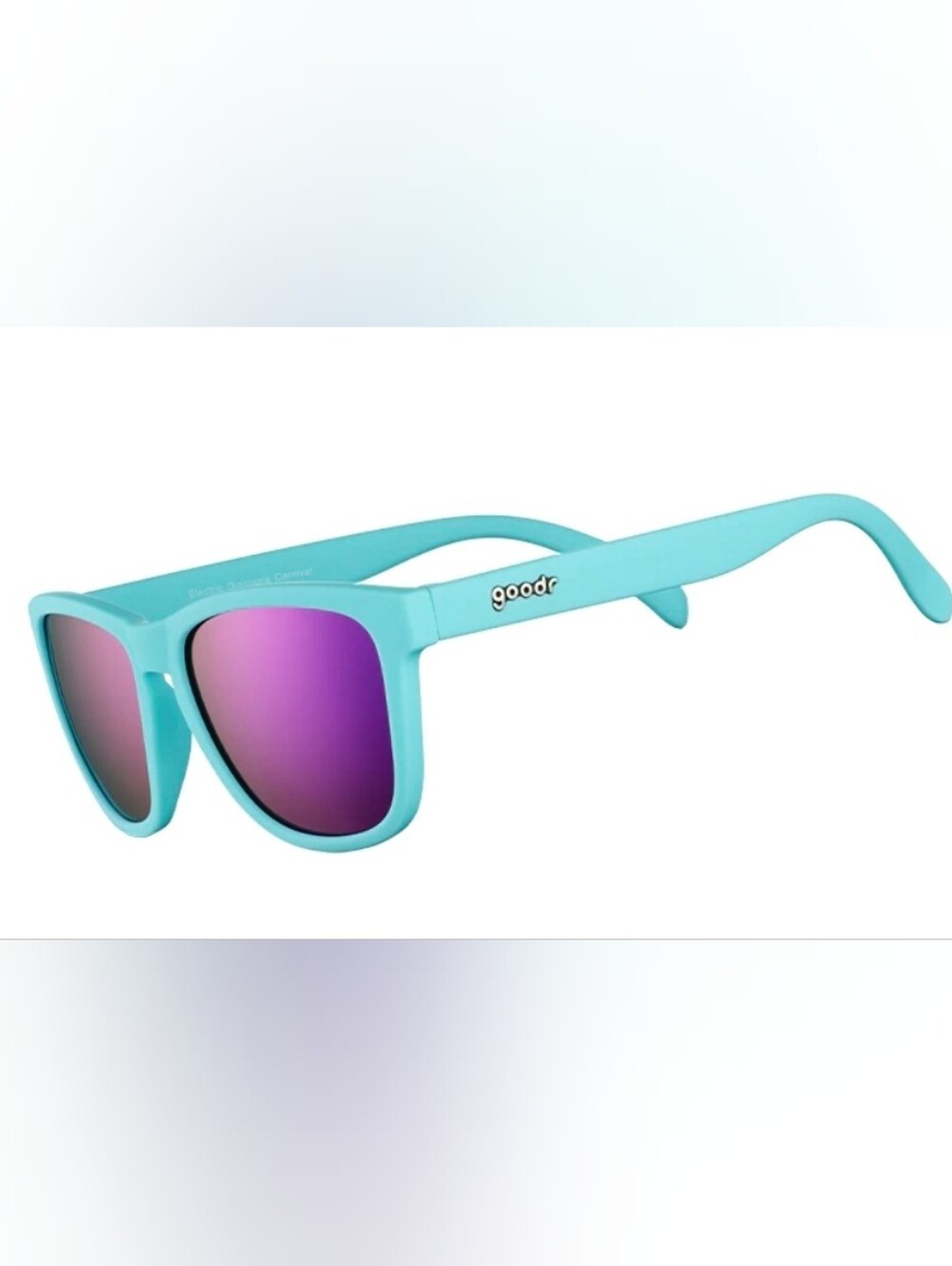 NEW Goodr OG Electric Dinotopia Carnival Teal Sunglasses Purple Mirror Lens